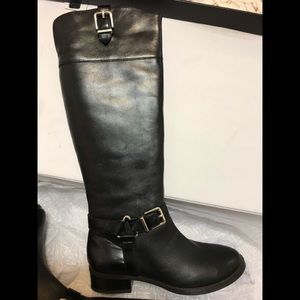 Black Riding Boots With Buckle Knee High Leather